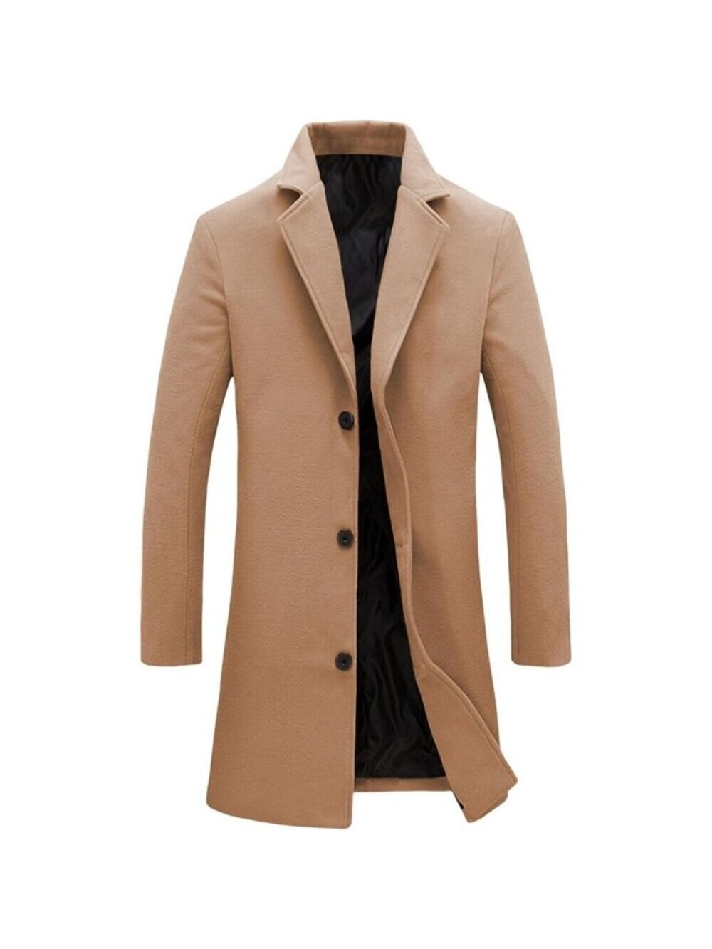 Men's Khaki Wool Blend Pea Coat Collar Single Breasted Overcoat Trench Coat